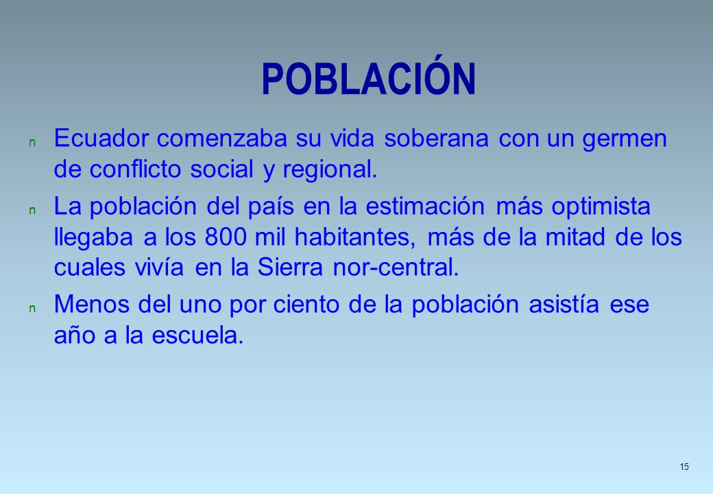 POBLACIÓN Ecuador comenzaba su vida soberana con un germen de conflicto social y regional.