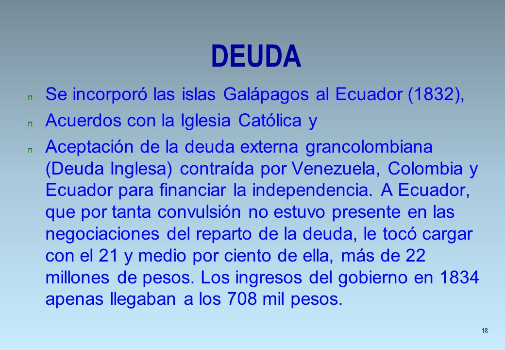 DEUDA Se incorporó las islas Galápagos al Ecuador (1832),