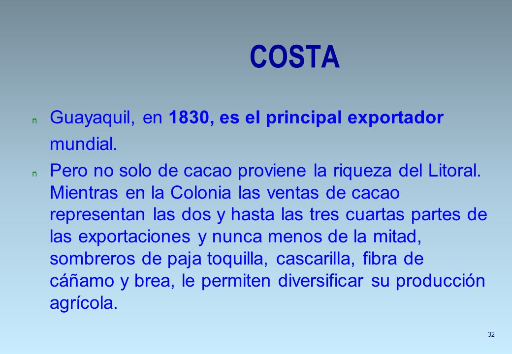 COSTA Guayaquil, en 1830, es el principal exportador mundial.