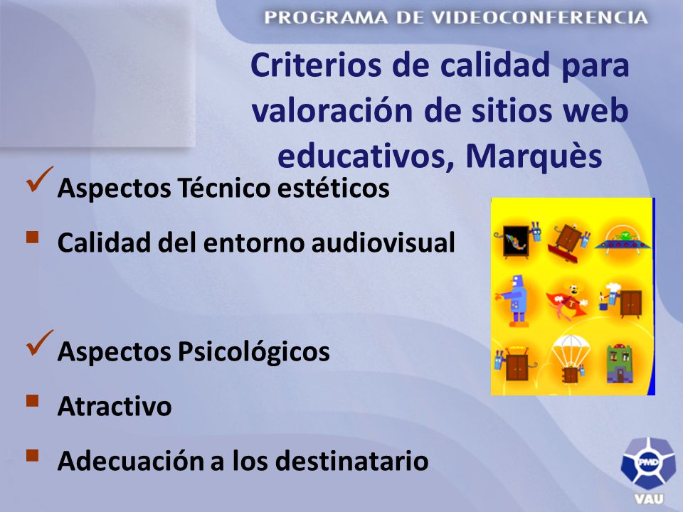 Criterios de calidad para valoración de sitios web educativos, Marquès