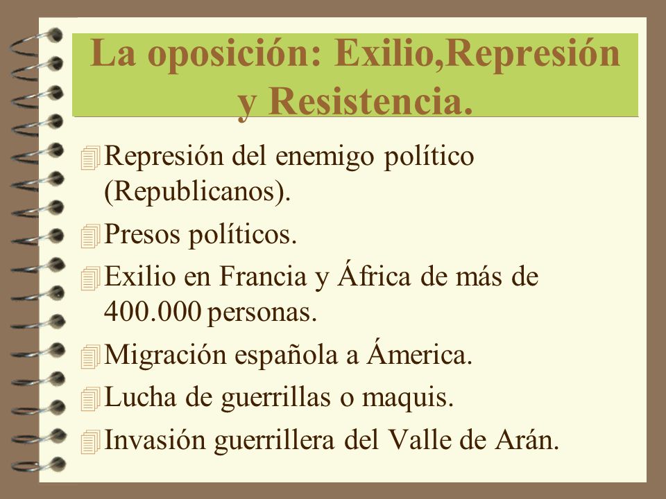 La oposición: Exilio,Represión y Resistencia.