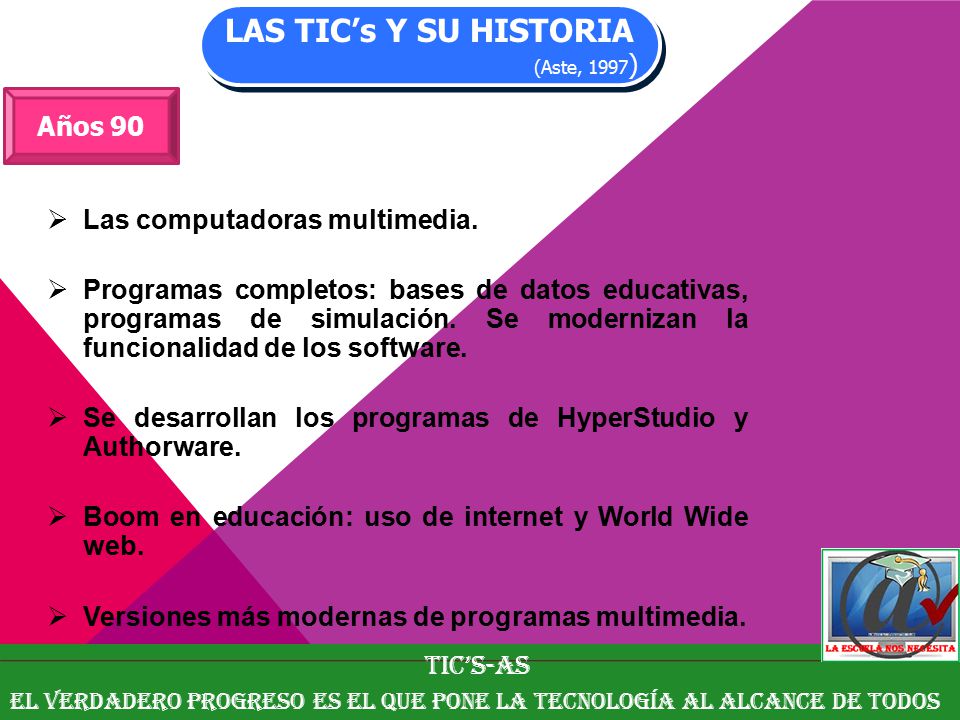 LAS TIC’s Y SU HISTORIA Años 90 Las computadoras multimedia.