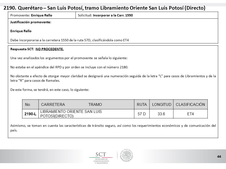 2190. Querétaro – San Luis Potosí, tramo Libramiento Oriente San Luis Potosí (Directo)