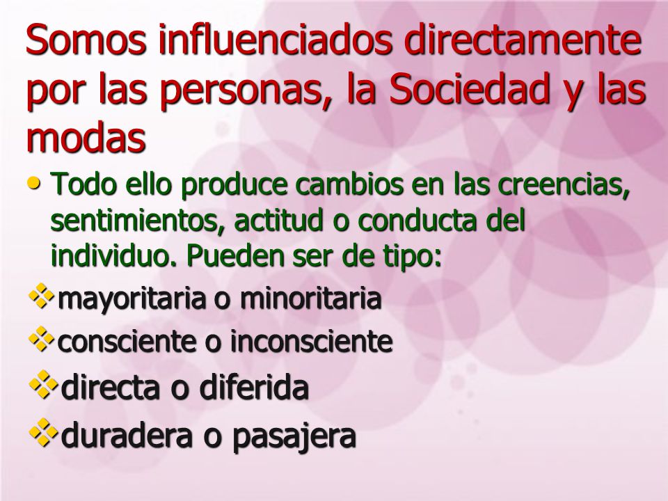Somos influenciados directamente por las personas, la Sociedad y las modas