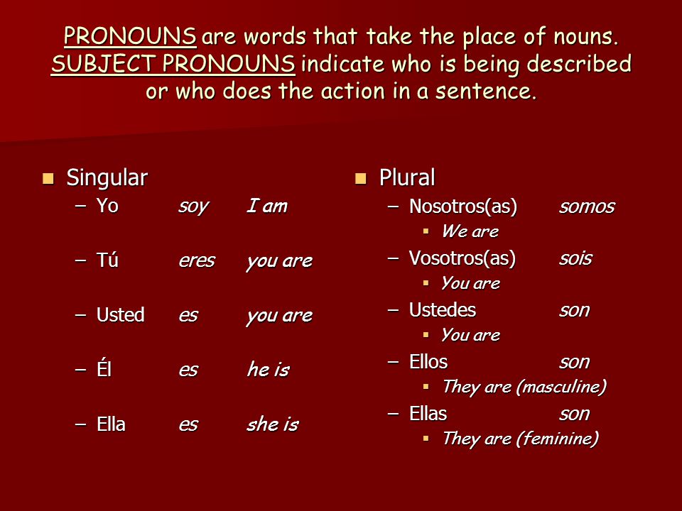 PRONOUNS are words that take the place of nouns