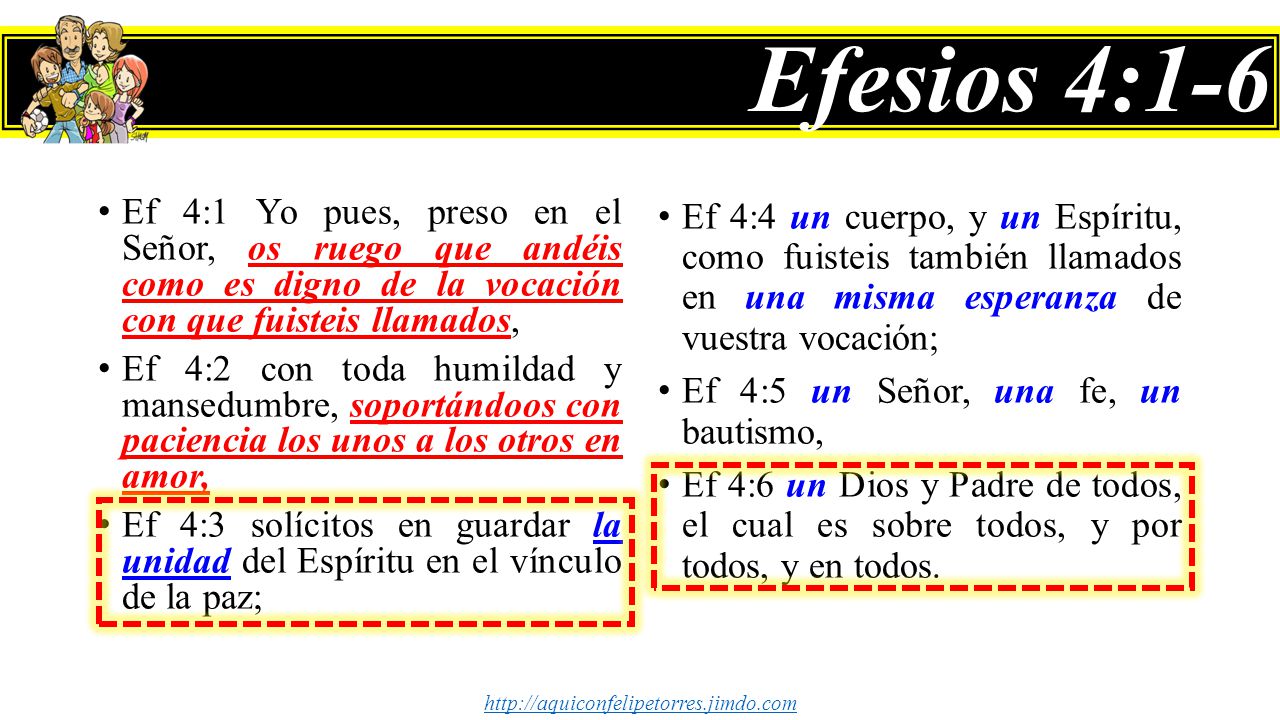 Efesios 4:1-6 Ef 4:1 Yo pues, preso en el Señor, os ruego que andéis como es digno de la vocación con que fuisteis llamados,