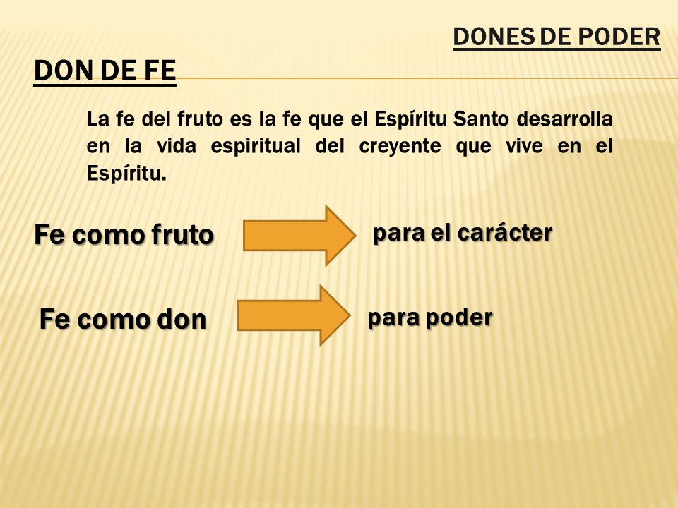 DON DE FE Fe como fruto Fe como don DONES DE PODER para el carácter
