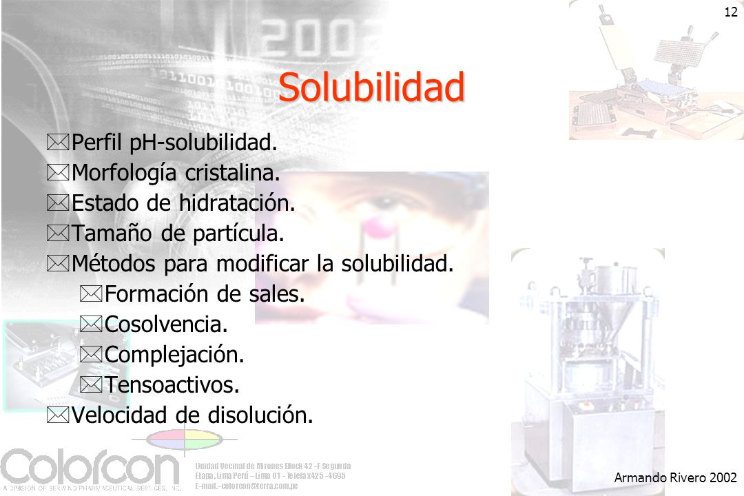 Solubilidad Perfil pH-solubilidad. Morfología cristalina.