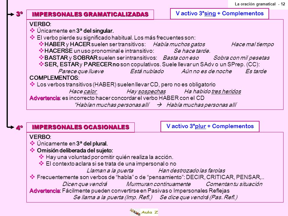 IMPERSONALES GRAMATICALIZADAS IMPERSONALES OCASIONALES