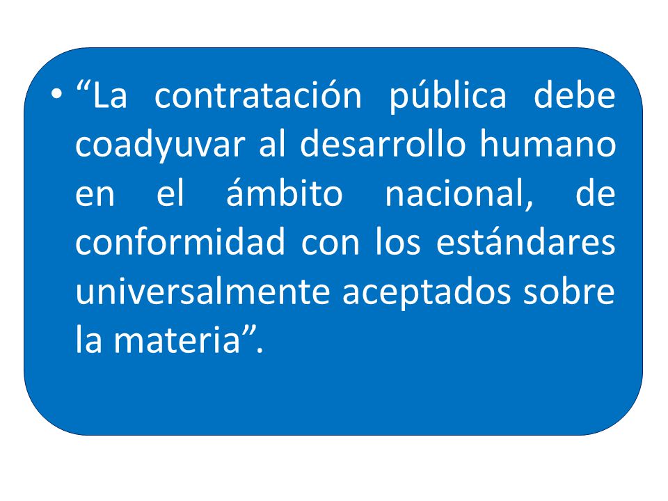 La contratación pública debe coadyuvar al desarrollo humano en el ámbito nacional, de conformidad con los estándares universalmente aceptados sobre la materia .