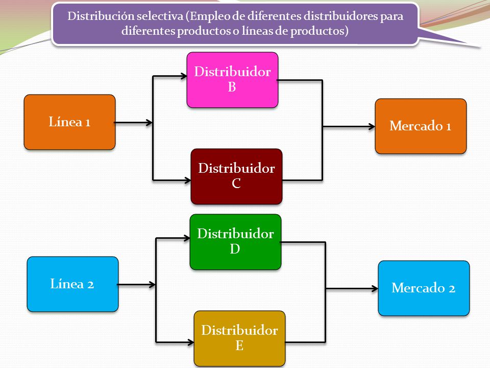 Distribuidor B Línea 1 Mercado 1 Distribuidor C Distribuidor D Línea 2