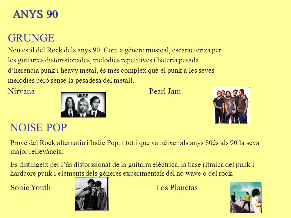 ANYS 90 GRUNGE NOISE POP Nirvana Pearl Jam Sonic Youth Los Planetas