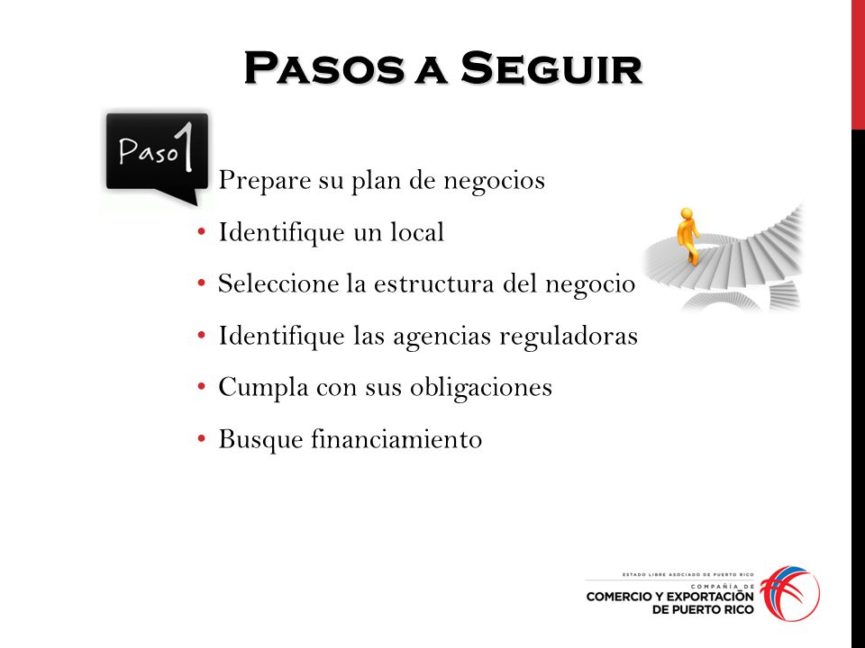 Pasos a Seguir Prepare su plan de negocios Identifique un local
