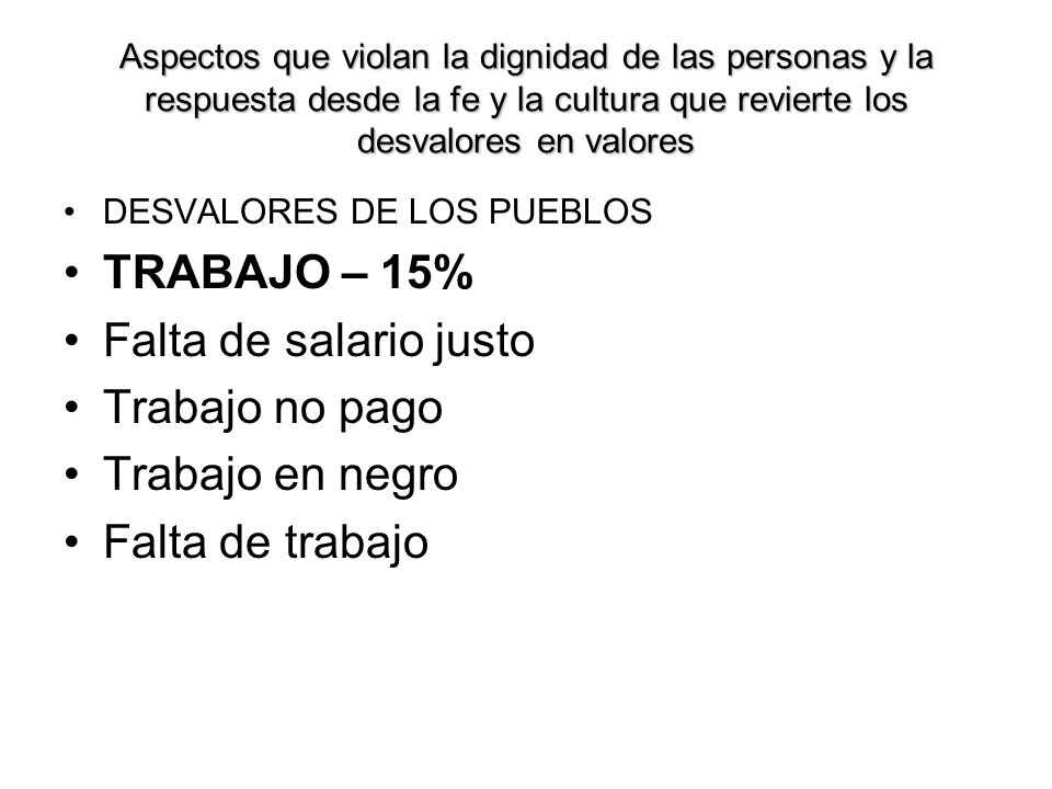 TRABAJO – 15% Falta de salario justo Trabajo no pago Trabajo en negro