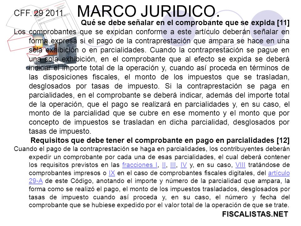 MARCO JURIDICO. CFF Qué se debe señalar en el comprobante que se expida [11]