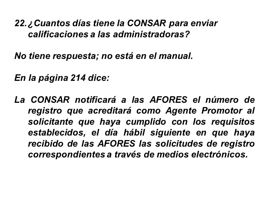 ¿Cuantos días tiene la CONSAR para enviar calificaciones a las administradoras
