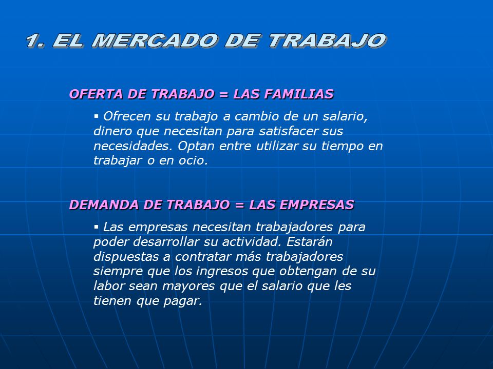 1. EL MERCADO DE TRABAJO OFERTA DE TRABAJO = LAS FAMILIAS