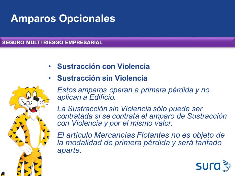 Amparos Opcionales SEGURO MULTI RIESGO EMPRESARIAL. Sustracción con Violencia. Sustracción sin Violencia.