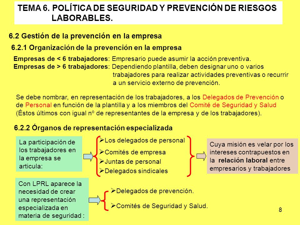 TEMA 6. POLÍTICA DE SEGURIDAD Y PREVENCIÓN DE RIESGOS LABORABLES.