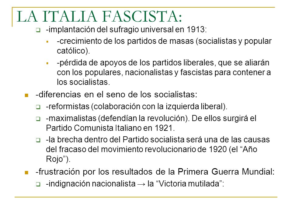 LA ITALIA FASCISTA: -diferencias en el seno de los socialistas: