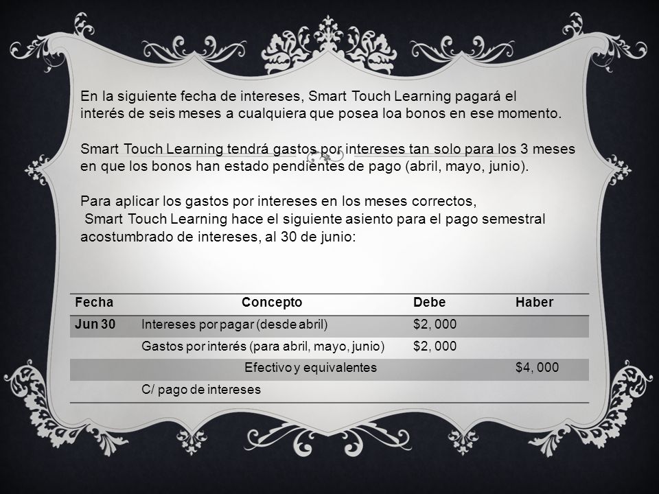 En la siguiente fecha de intereses, Smart Touch Learning pagará el
