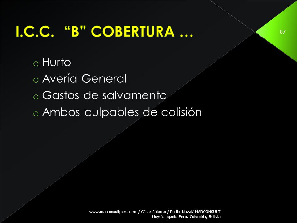 I.C.C. B COBERTURA … Hurto Avería General Gastos de salvamento