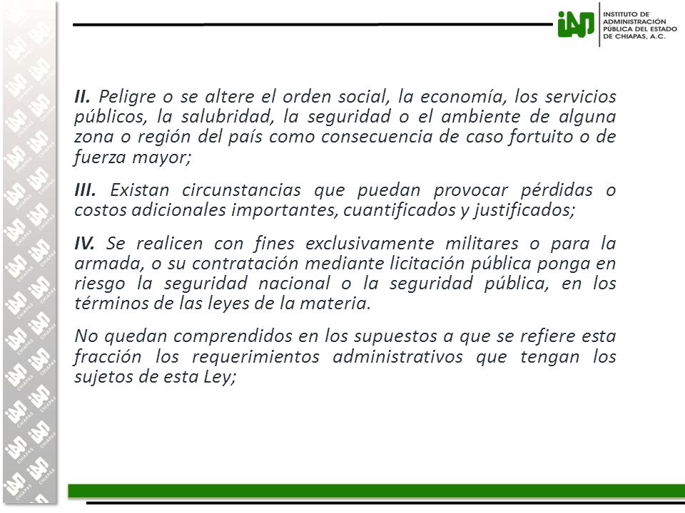 II. Peligre o se altere el orden social, la economía, los servicios públicos, la salubridad, la seguridad o el ambiente de alguna zona o región del país como consecuencia de caso fortuito o de fuerza mayor;