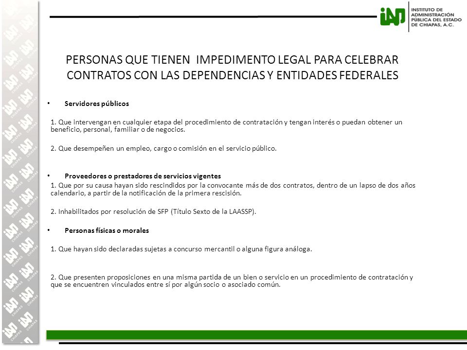 PERSONAS QUE TIENEN IMPEDIMENTO LEGAL PARA CELEBRAR CONTRATOS CON LAS DEPENDENCIAS Y ENTIDADES FEDERALES