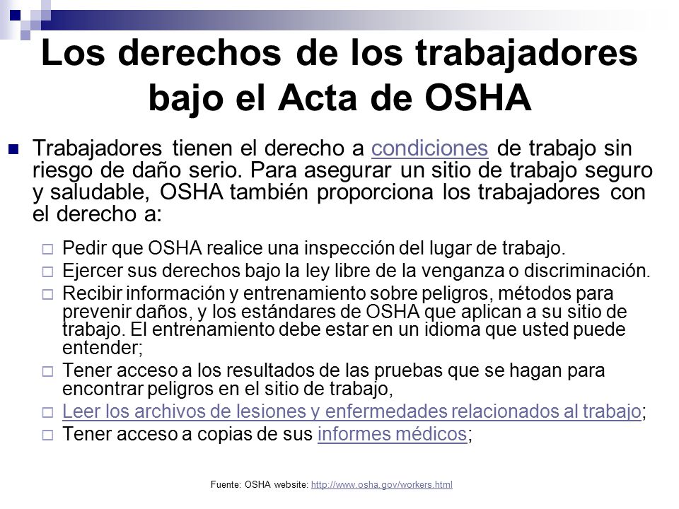 Los derechos de los trabajadores bajo el Acta de OSHA