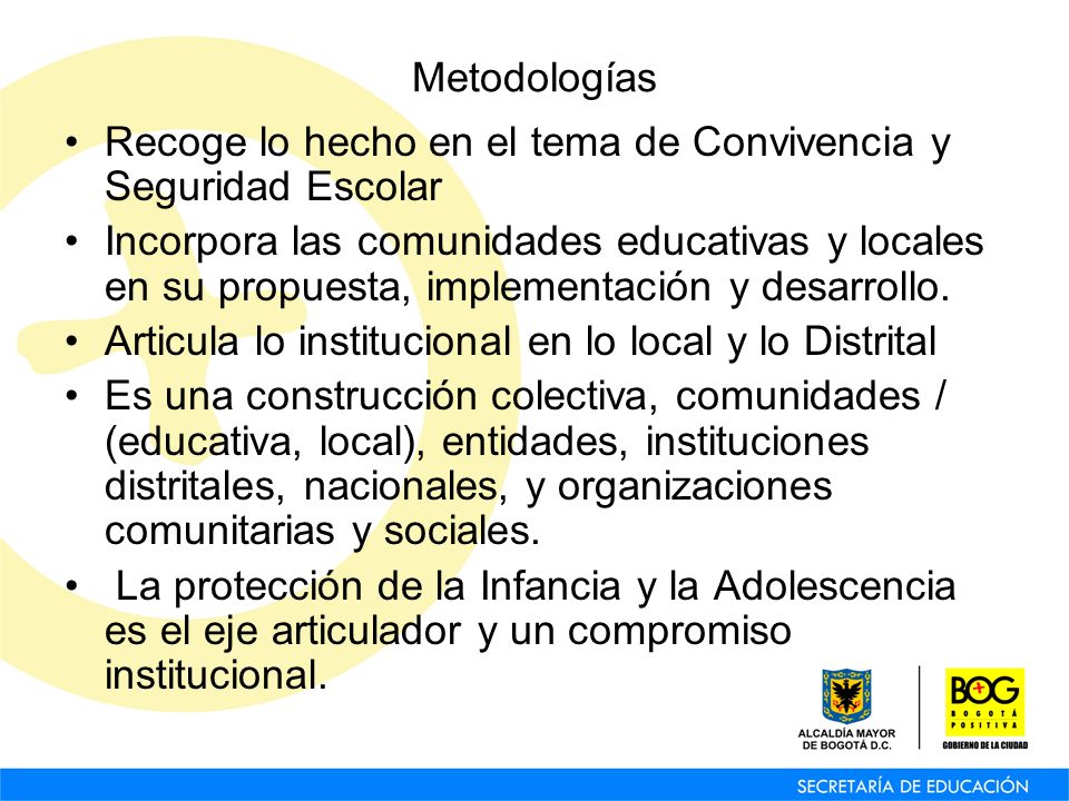 Metodologías Recoge lo hecho en el tema de Convivencia y Seguridad Escolar.