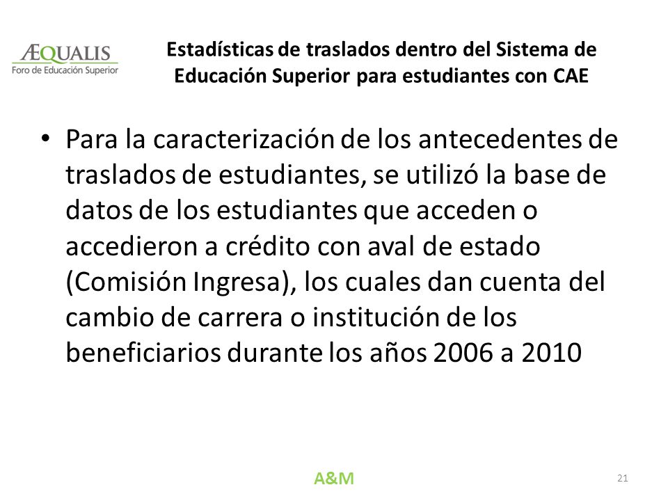 Estadísticas de traslados dentro del Sistema de Educación Superior para estudiantes con CAE