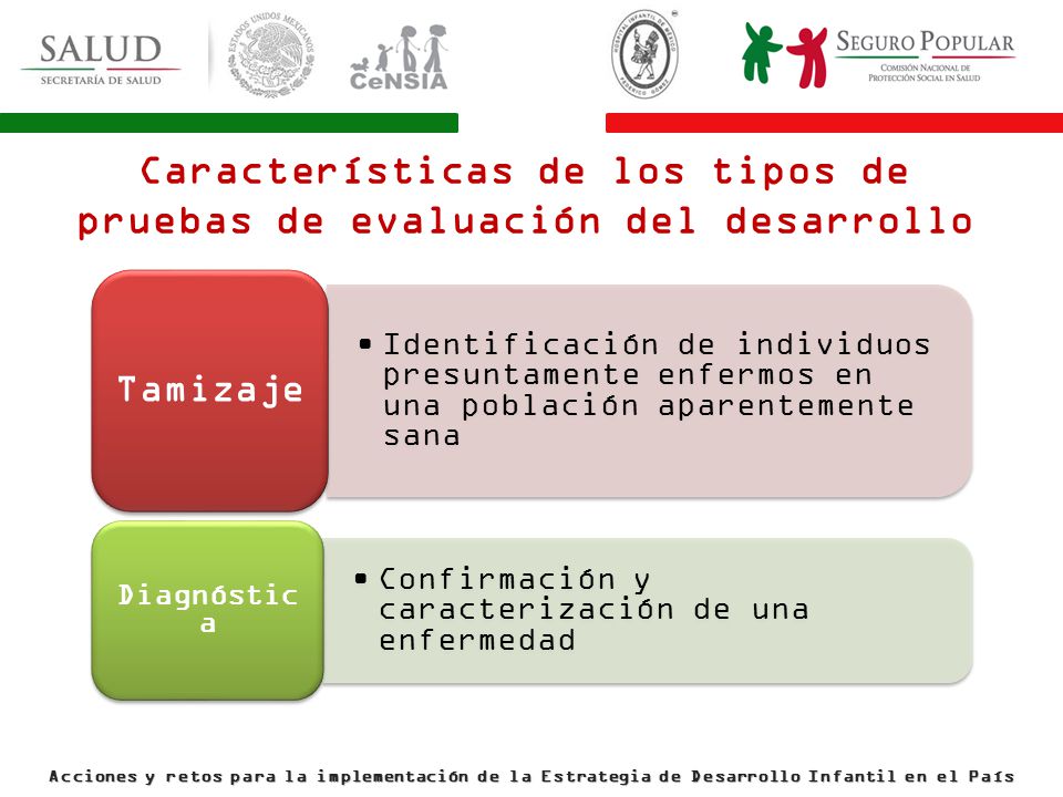 Características de los tipos de pruebas de evaluación del desarrollo