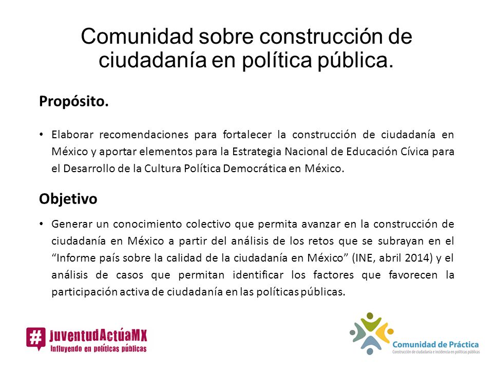 Comunidad sobre construcción de ciudadanía en política pública.