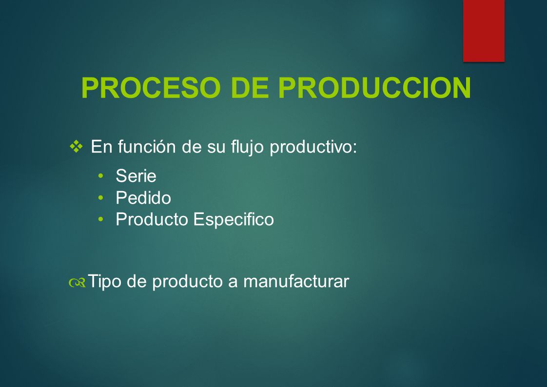 PROCESO DE PRODUCCION En función de su flujo productivo: Serie Pedido