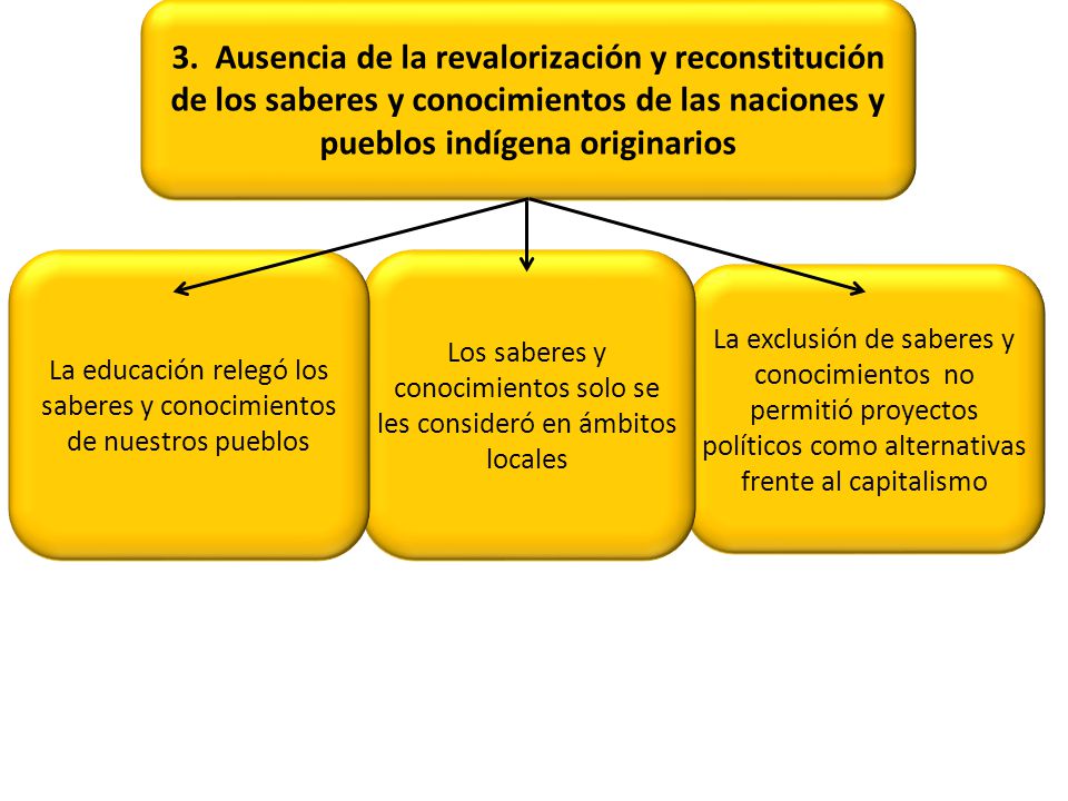 3. Ausencia de la revalorización y reconstitución de los saberes y conocimientos de las naciones y pueblos indígena originarios