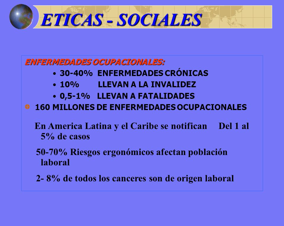 ETICAS - SOCIALES 50-70% Riesgos ergonómicos afectan población laboral