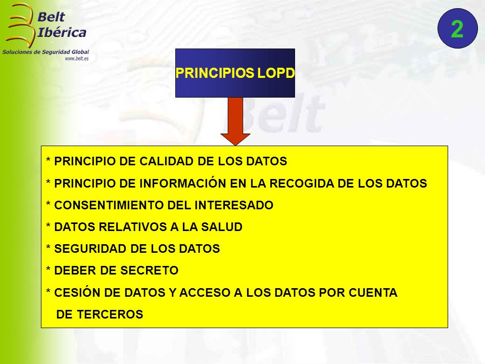 2 PRINCIPIOS LOPD * PRINCIPIO DE CALIDAD DE LOS DATOS