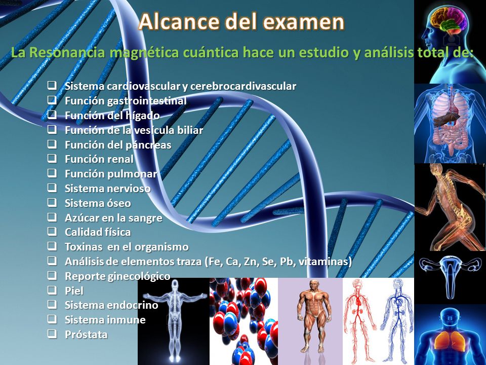 La Resonancia magnética cuántica hace un estudio y análisis total de:
