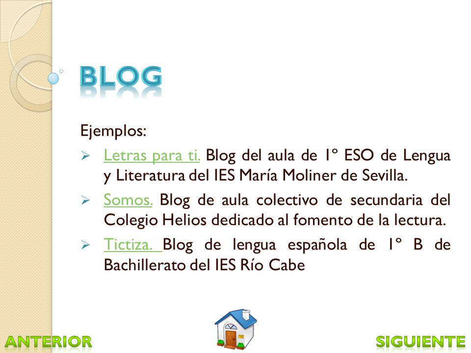BLOG Ejemplos: Letras para ti. Blog del aula de 1º ESO de Lengua y Literatura del IES María Moliner de Sevilla.