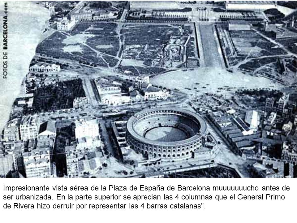 Impresionante vista aérea de la Plaza de España de Barcelona muuuuuuucho antes de ser urbanizada.