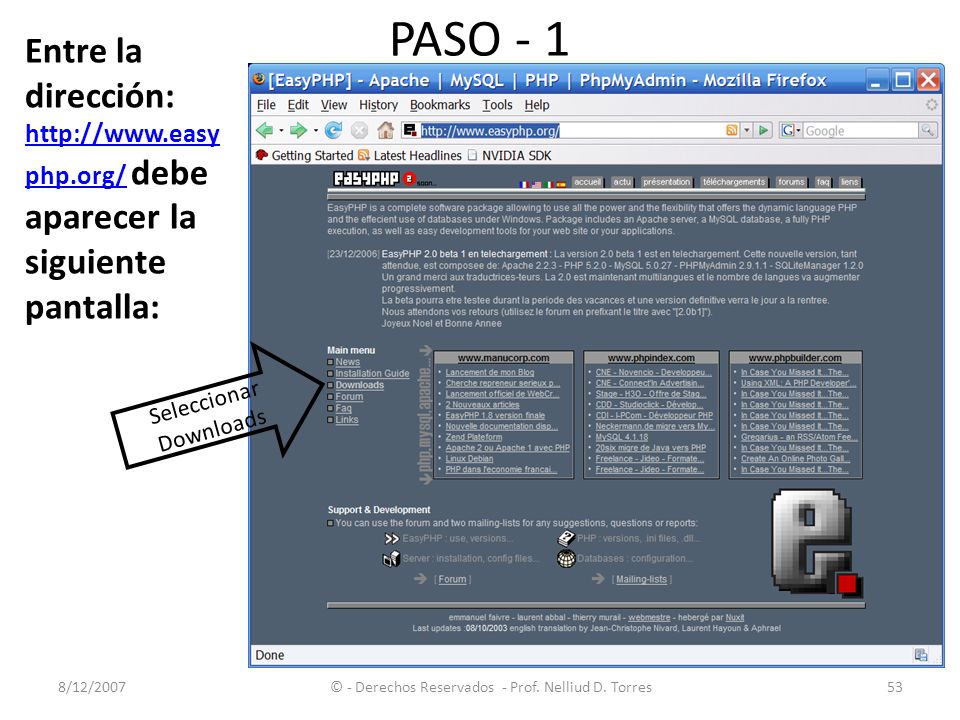 PASO - 1 Entre la dirección:   debe aparecer la siguiente pantalla: Seleccionar Downloads.