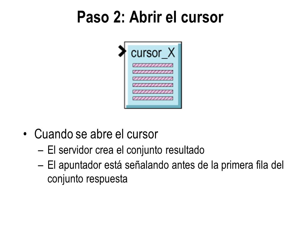 Paso 2: Abrir el cursor Cuando se abre el cursor