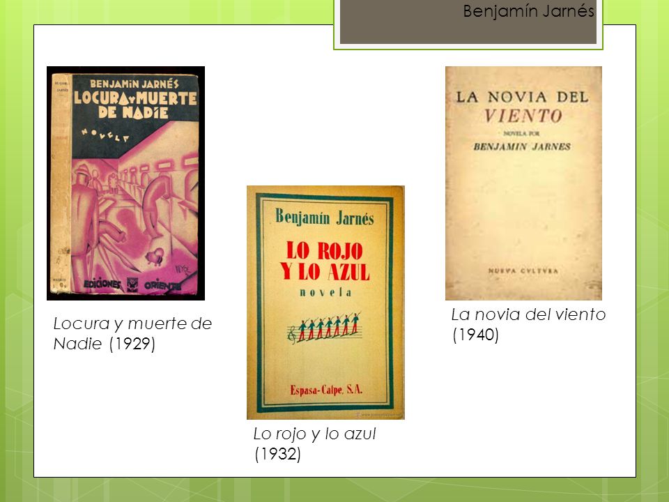 Benjamín Jarnés La novia del viento (1940) Locura y muerte de Nadie (1929) Lo rojo y lo azul (1932)