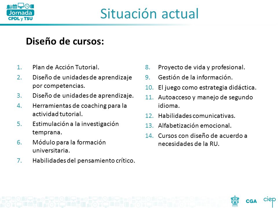 Situación actual Diseño de cursos: Plan de Acción Tutorial.