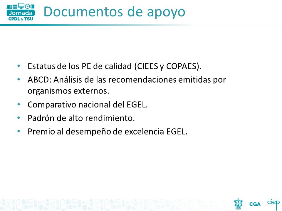 Documentos de apoyo Estatus de los PE de calidad (CIEES y COPAES).
