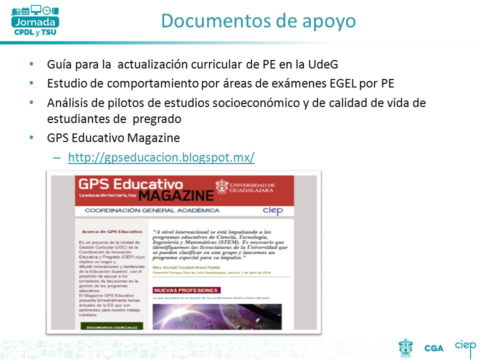 Documentos de apoyo Guía para la actualización curricular de PE en la UdeG. Estudio de comportamiento por áreas de exámenes EGEL por PE.