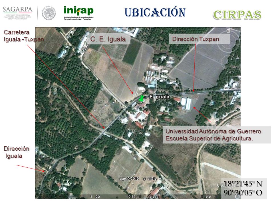 ubicación CIRPAS 18°21 45 N 90°30 05 O C. E. Iguala Carretera