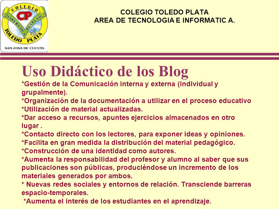 COLEGIO TOLEDO PLATA AREA DE TECNOLOGIA E INFORMATIC A.