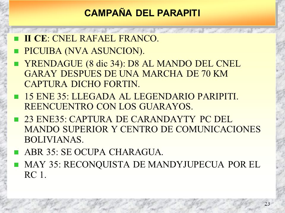 CAMPAÑA DEL PARAPITI II CE: CNEL RAFAEL FRANCO. PICUIBA (NVA ASUNCION).