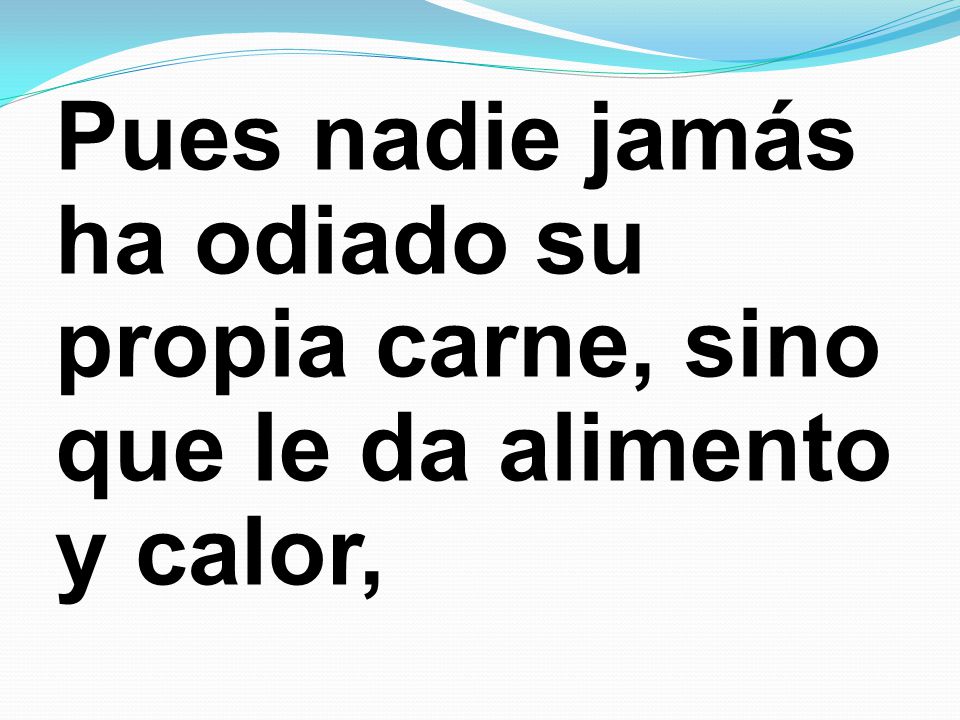 Pues nadie jamás ha odiado su propia carne, sino que le da alimento y calor,